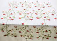 Multi Colored Floral Embroidered Lace Fabrics , Embroidery Mesh Fabric For Party