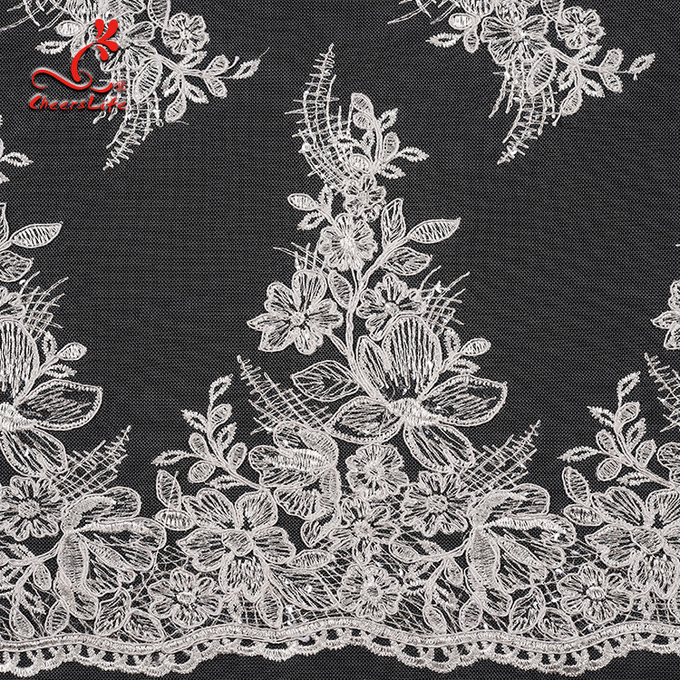 tela bordada nupcial do laço do tule do casamento floral do estiramento 3D pela jarda
