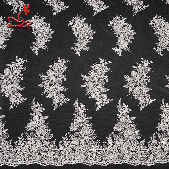 tela bordada nupcial do laço do tule do casamento floral do estiramento 3D pela jarda