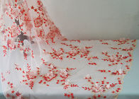 3D Red Flower Bead Embroidered Sequin Lace Fabric With Scalloped Edging For Dress