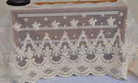 Beige Floral Embroidery Mesh Lace Ribbon Trim , Cotton Nylon Tulle Lace Trim