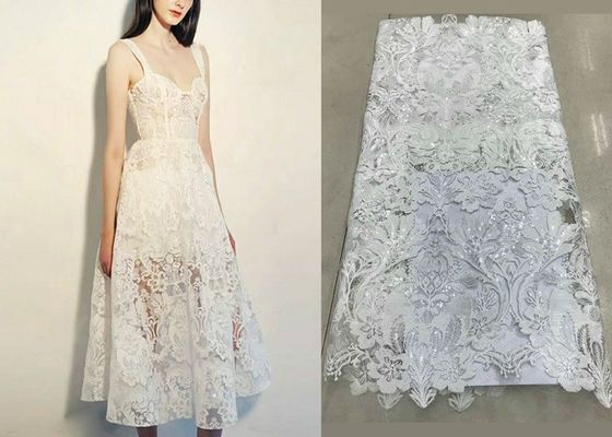 Shiny Sequin Embroidered Floral Beaded Bridal Lace Fabric