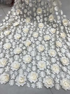 3D Embroidered Flower Beaded Wedding Gown Lace Fabric