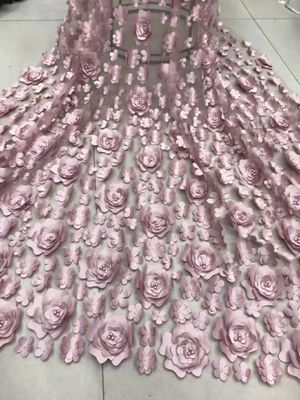 3D Embroidered Flower Beaded Wedding Gown Lace Fabric