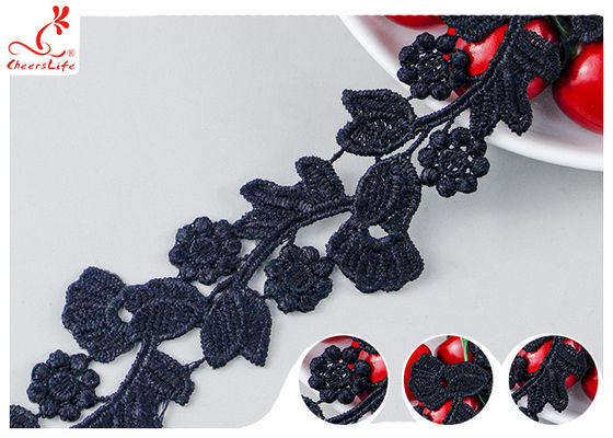 Black Floral Embroidery Edging Lace Trim Via Water Soluble