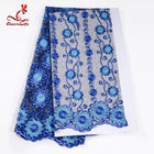 African Cord Blue Embroidered Floral Lace Fabric 127 CM Polyester
