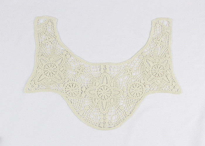 Cotton Floral Lace Collar Applique , Embroidered Water Soluble Necklines For Shirt