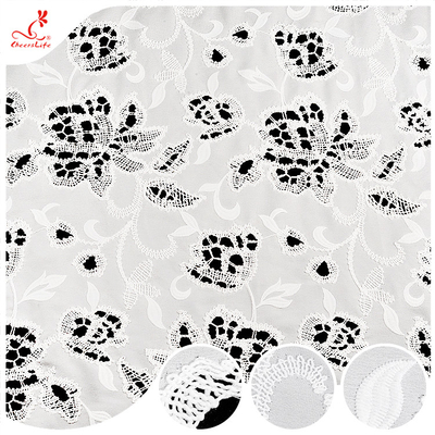 Vendas Quentes Branco bordado Tecido Floral Suave Orifício Orifício Poliéster Bordado Tecido